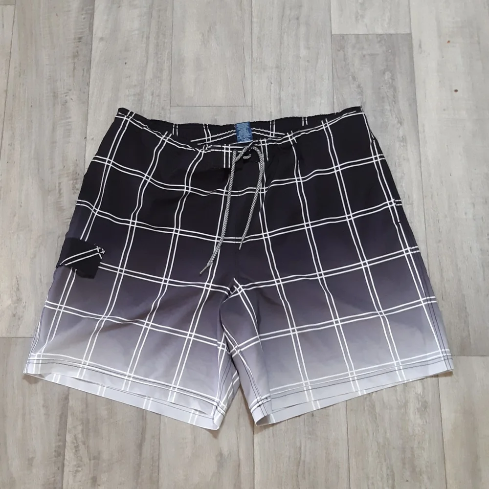 Mens Swimwear Tie waist Print black white grid 2XL 44/46 GEORGE Pool swim Shorts